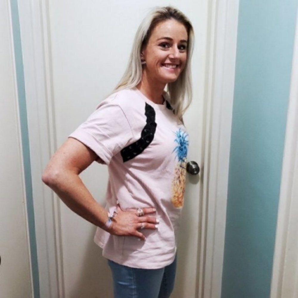 3/$15 Short Sleeve Lace Up Detail Pineapple Print Top - Picture 5 of 6